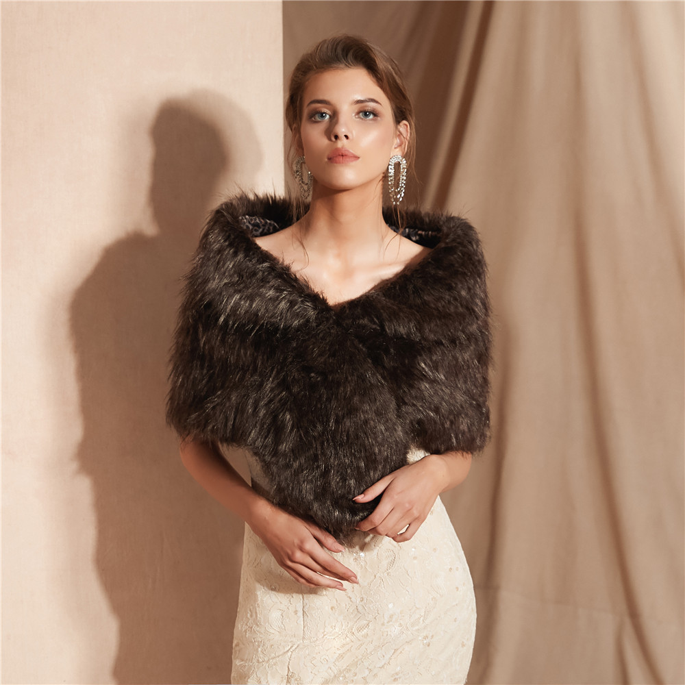 Faux Fur Wrap Shrug Stole Wedding Shawl Winter Bridal  Cover up